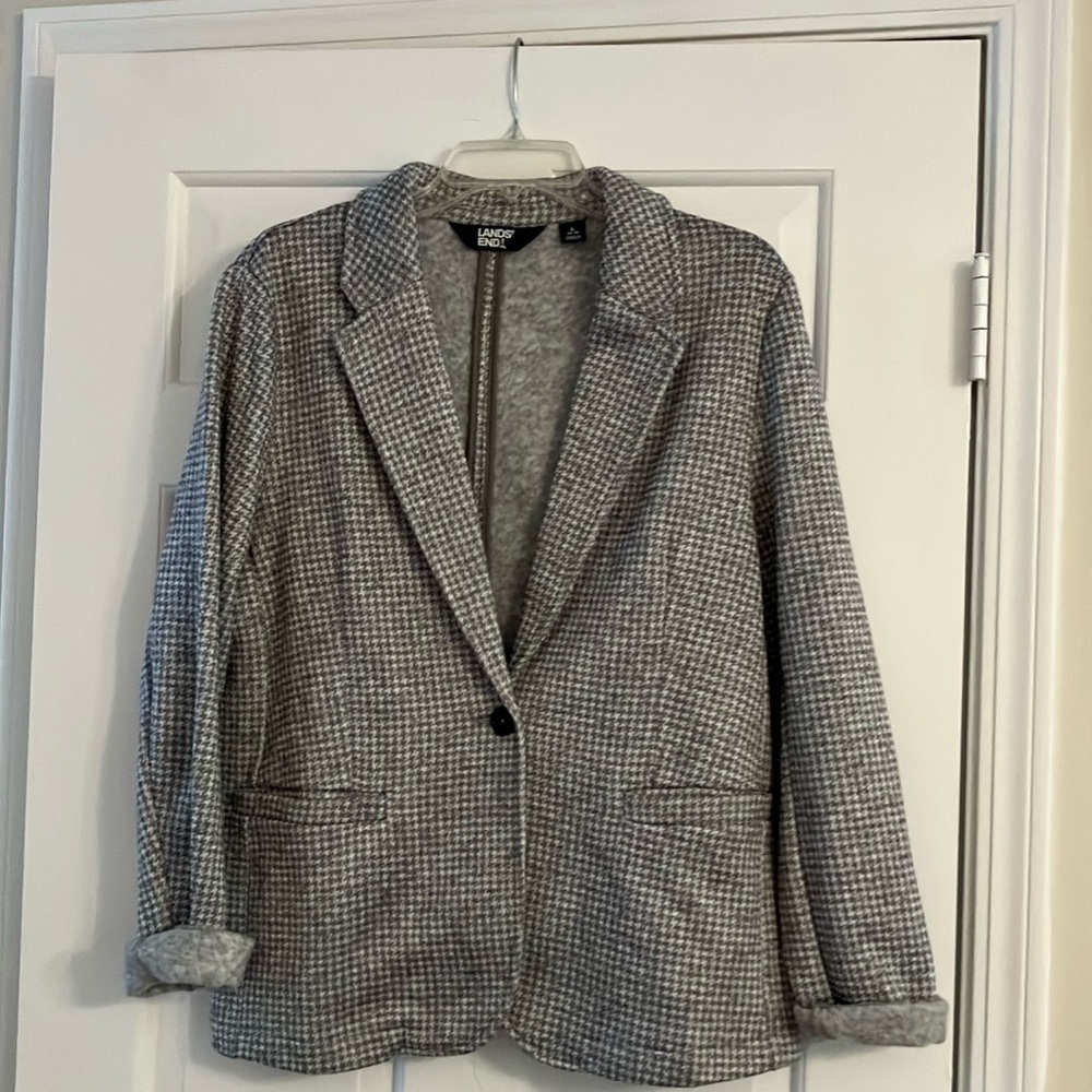 Gray and white checked blazer. Lands End.